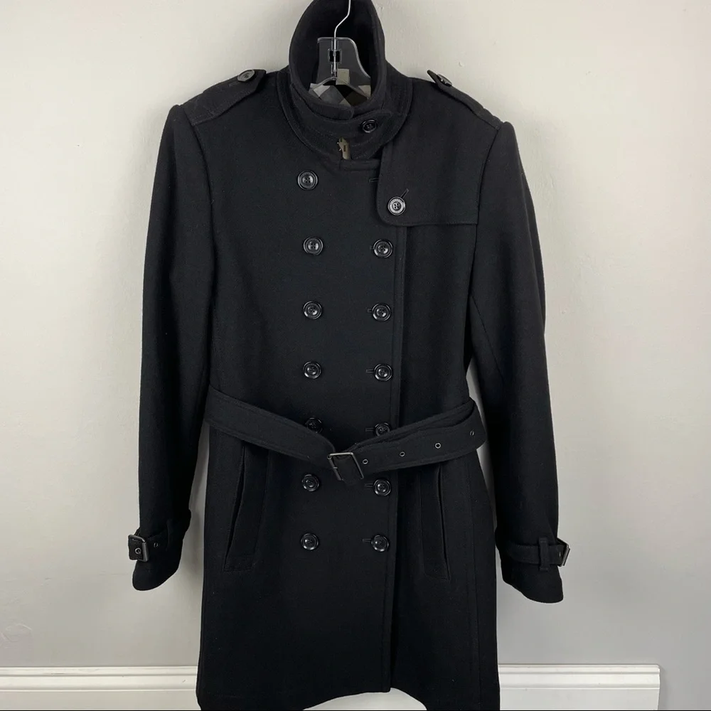 VINTAGE BURBERRY BRIT Banaptes Double Breasted Women's Wool Trench Coat Size 12 - Picture 2 of 16